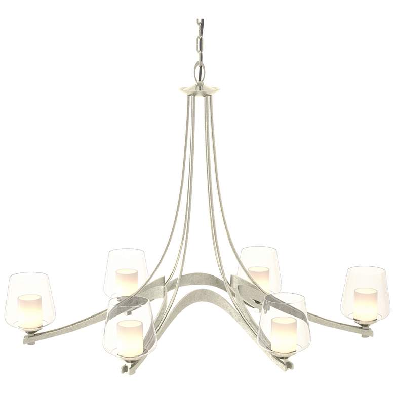Image 1 Oval Ribbon 38.5" Wide 6 Arm Sterling Chandelier With Opal and Clear G