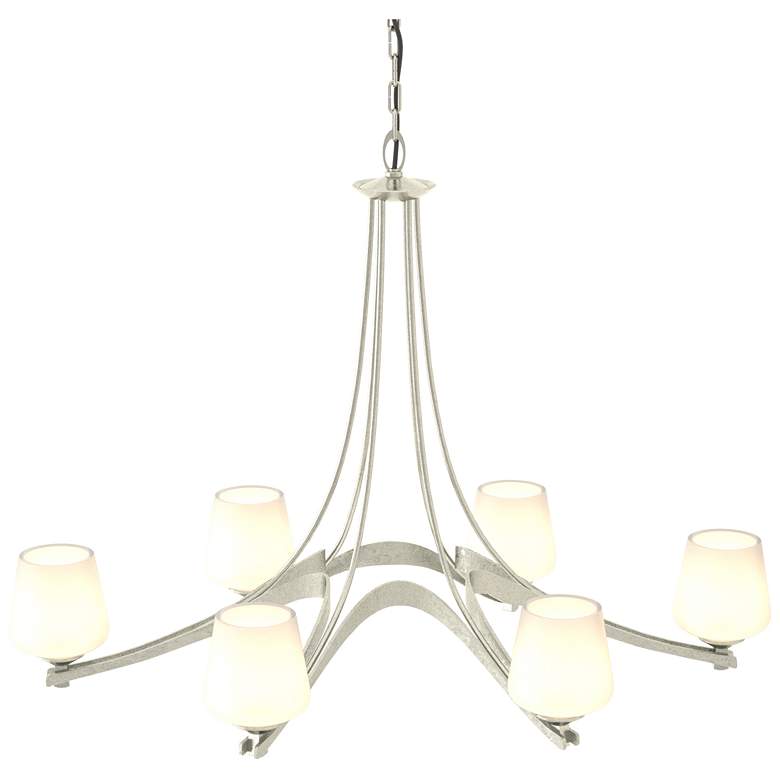 Image 1 Oval Ribbon 38.5" Wide 6 Arm Sterling Chandelier With Opal Glass