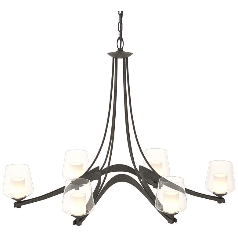 Image 1 Oval Ribbon 38.5"W 6 Arm Natural Iron Chandelier With Opal and Clear G