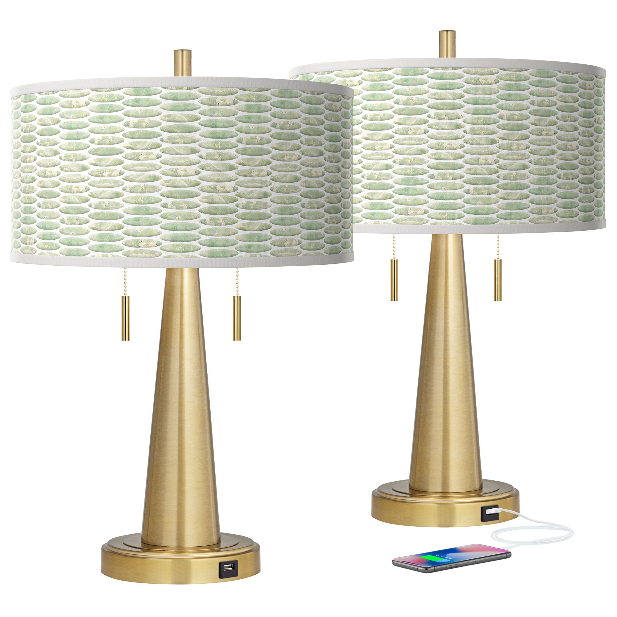 Oval Tempo Vicki Gold USB Table Lamps Set of 2