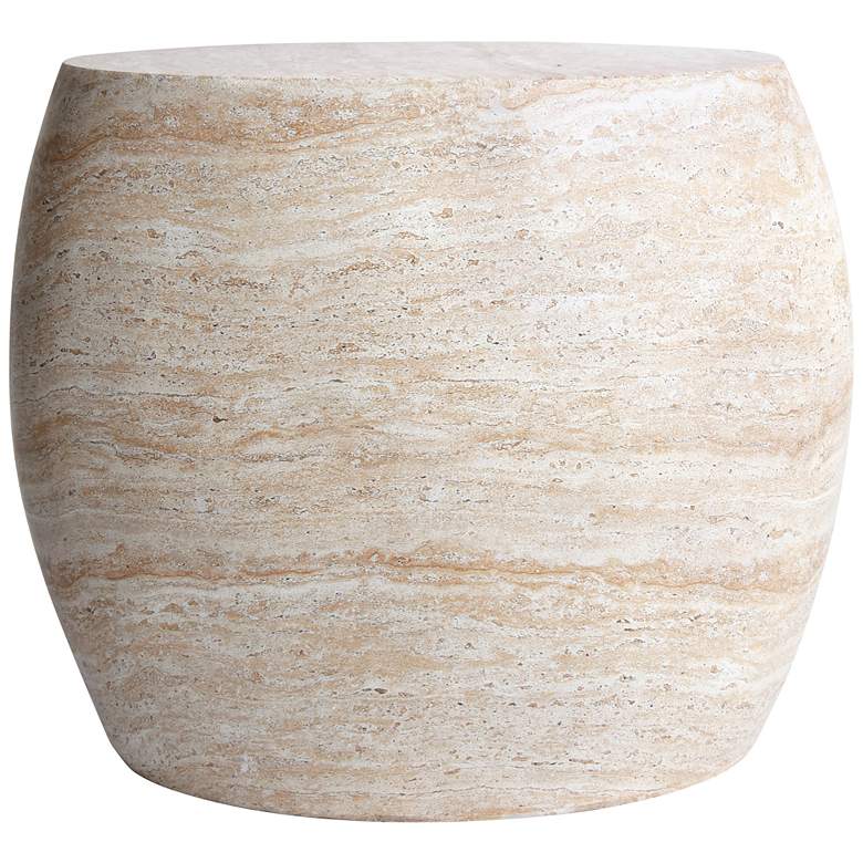 Image 1 Oval Travertine Stone Finish Italian Design MgO Side Accent Table