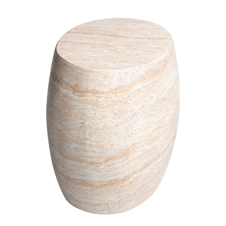 Image 2 Oval Travertine Stone Finish Italian Design MgO Side Accent Table more views