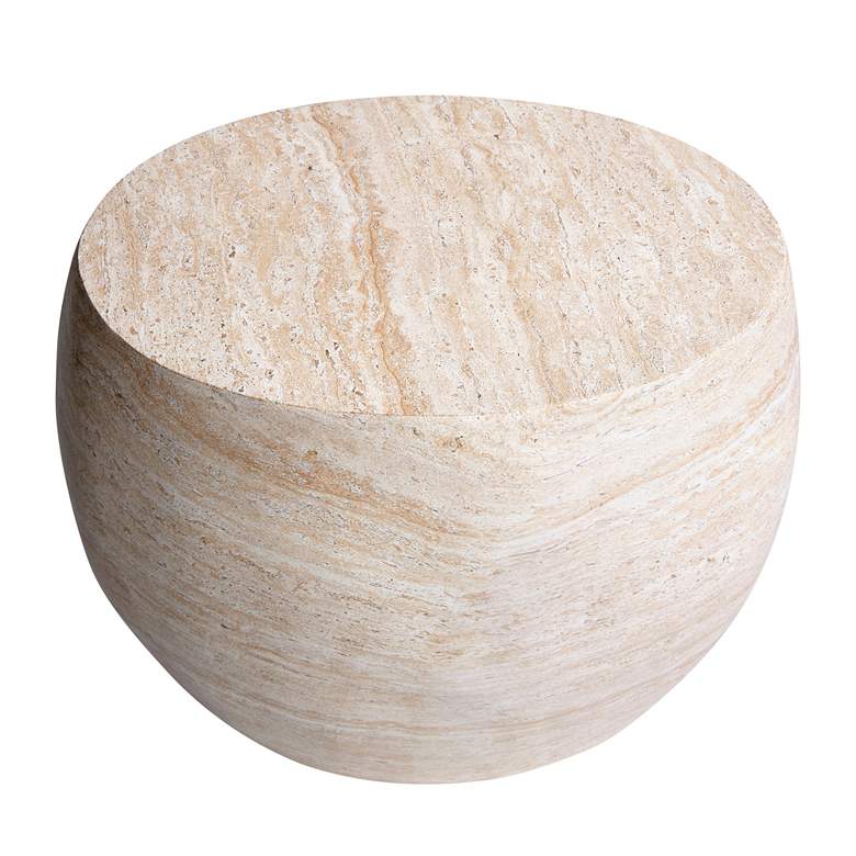 Image 3 Oval Travertine Stone Finish Italian Design MgO Side Accent Table more views