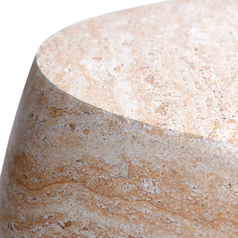 Image 4 Oval Travertine Stone Finish Italian Design MgO Side Accent Table more views