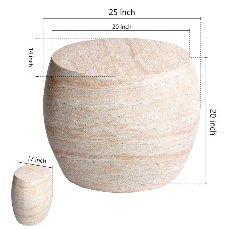 Image 7 Oval Travertine Stone Finish Italian Design MgO Side Accent Table more views
