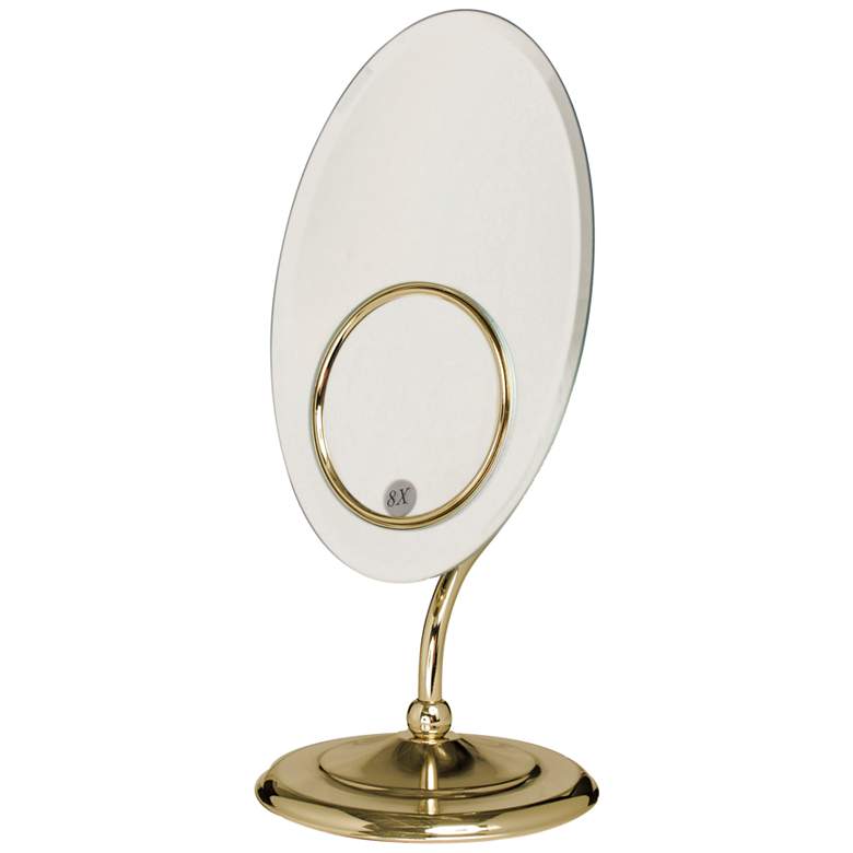Image 1 Oval Tri-Optics Brass 8x/3X/1X Magnified Vanity Mirror