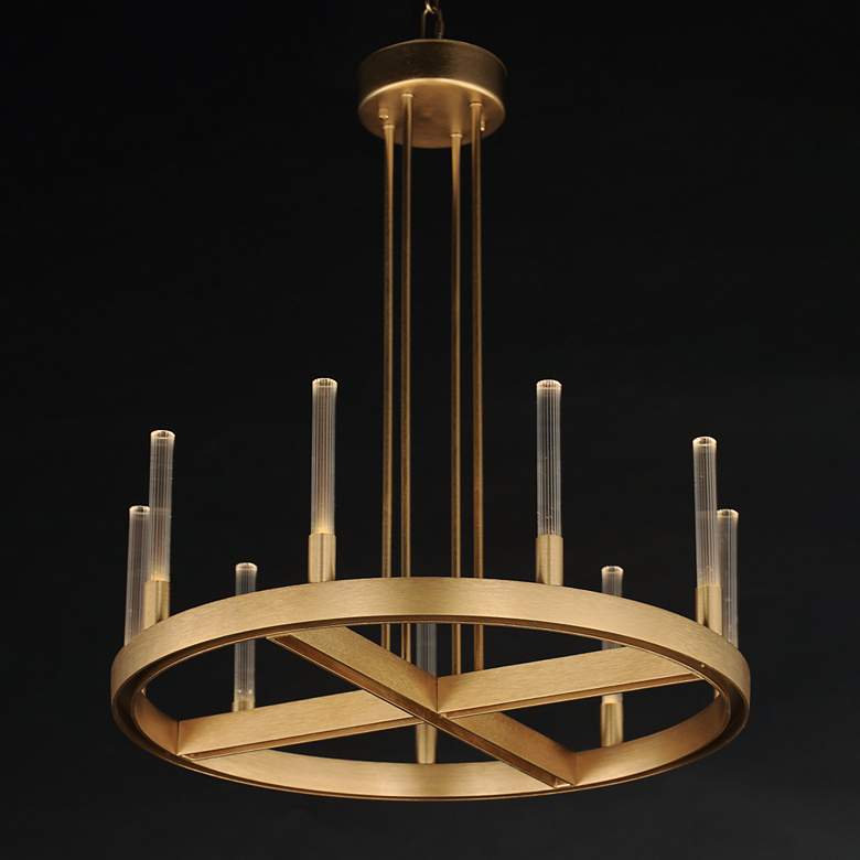 Image 1 Ovation 24" Wide Gold 9-Light LED Wagon Wheel Chandelier