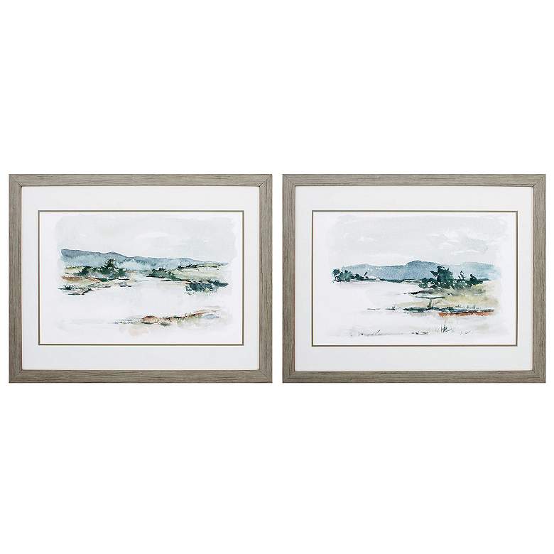 Image 1 Overcast Lake Study 31"W x 25"H Framed Art Set of 2