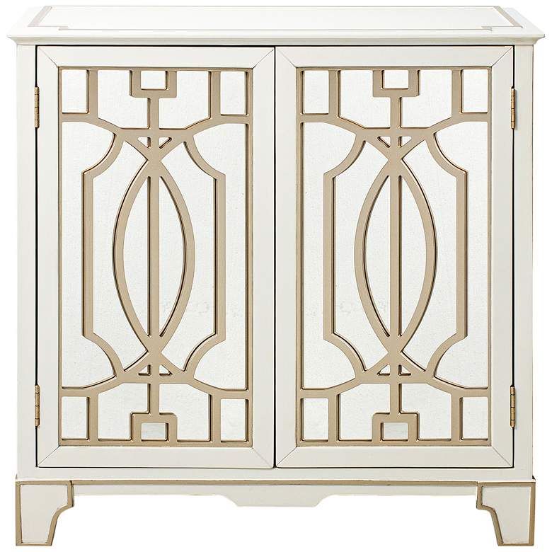 Image 1 Overlay 32 inch Wide Gold-White and Mirrored 2-Door Chest