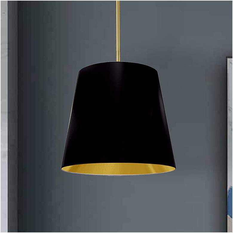 Image 1 Oversized Drum 14" Wide Small Tapered Drum Black and Gold Shade Pendan
