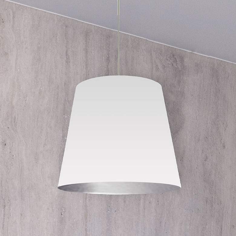 Image 1 Oversized Drum 14" Wide Small White and Silver Shade Pendant