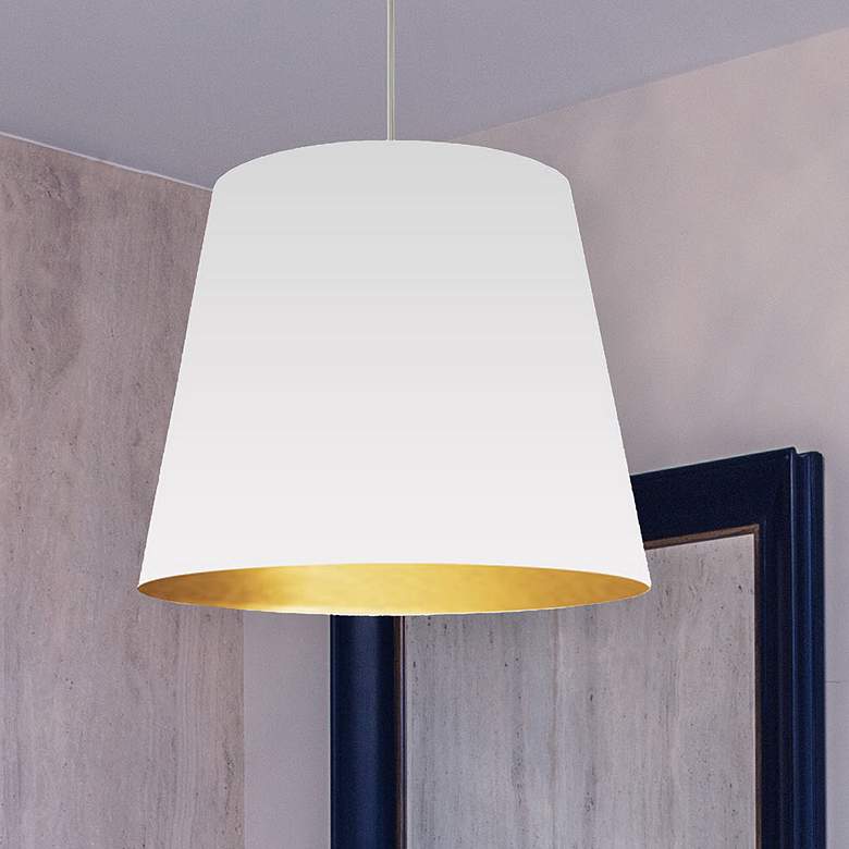 Image 1 Oversized Drum 20"W Chrome and White Fabric Pendant Light