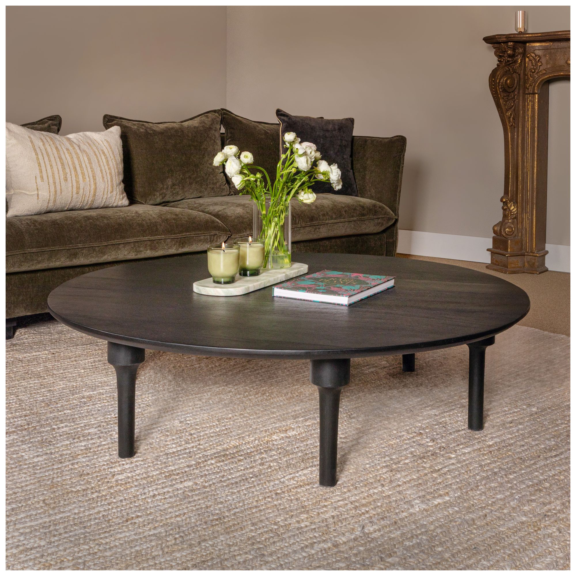 Image 2 Oversized Round Mango Wood Coffee Table, Black Finish more views