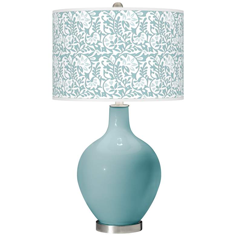 Image 1 Ovo Raindrop Blue Table Lamp with Gardenia Shade