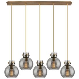 Owego 12.63" Wide 3 Light Brushed Brass Multi Pendant w/ Light Smoke S Owego 12.63" Wide 3 Light Brushed Brass Multi Pendant w/ Light Smoke S