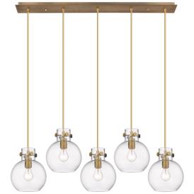Owego 12.63" Wide 3 Light Brushed Brass Multi Pendant With Clear Shade Owego 12.63" Wide 3 Light Brushed Brass Multi Pendant With Clear Shade