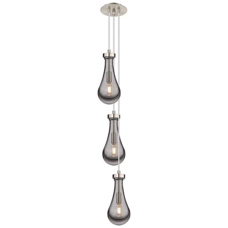 Image 1 Owego 12.63"W 3 Light Brushed Nickel Multi Pendant w/ Light Smoke Shad