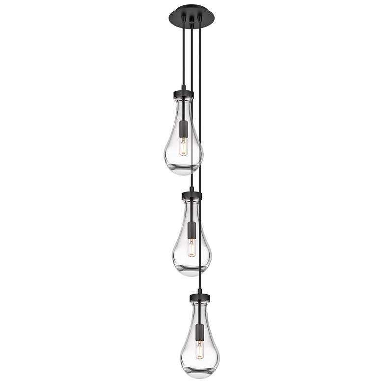 Image 1 Owego 12.63"W 3 Light Polished Nickel Multi Pendant w/ Light Smoke Sha