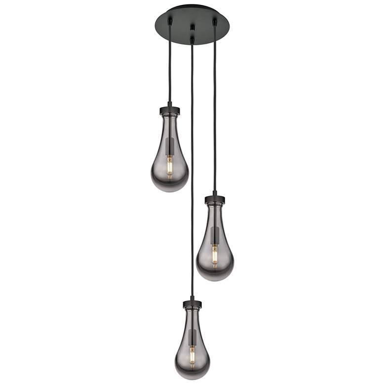 Image 1 Owego 19.25"W 9 Light Polished Nickel Multi Pendant w/ Light Smoke Sha