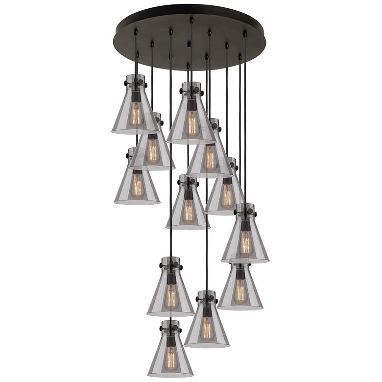 Image 1 Owego 36.88" Wide 3 Light Matte Black Linear Pendant With Light Smoke