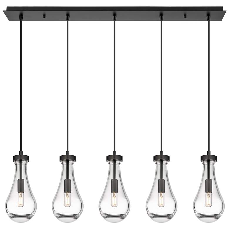 Image 1 Owego 37" Wide 5 Light Matte Black Linear Pendant With Clear Shade