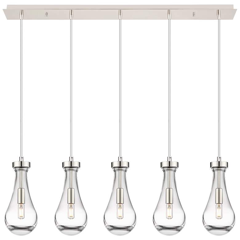 Image 1 Owego 37"W Polished Nickel 5-Light Pendant w/ Clear Glass