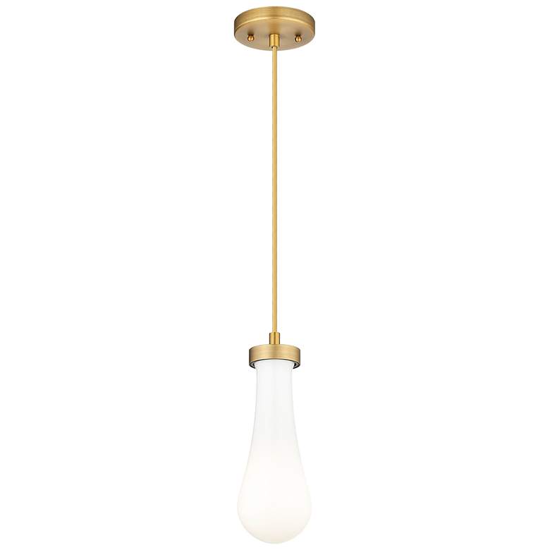 Image 2 Owego 4" Wide Brushed Brass Cord Hung Pendant With Gloss White Shade