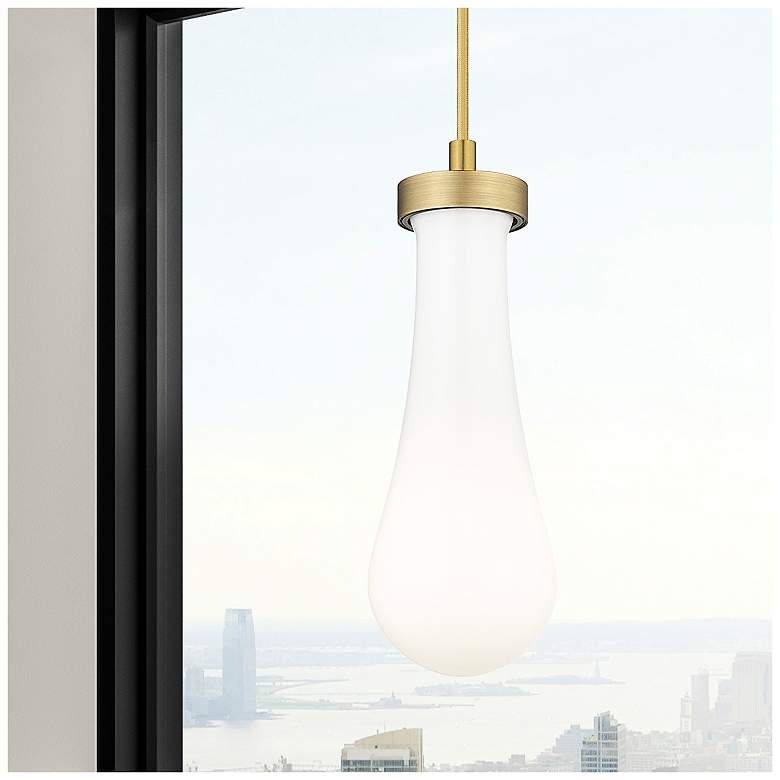 Image 1 Owego 4" Wide Brushed Brass Cord Hung Pendant With Gloss White Shade