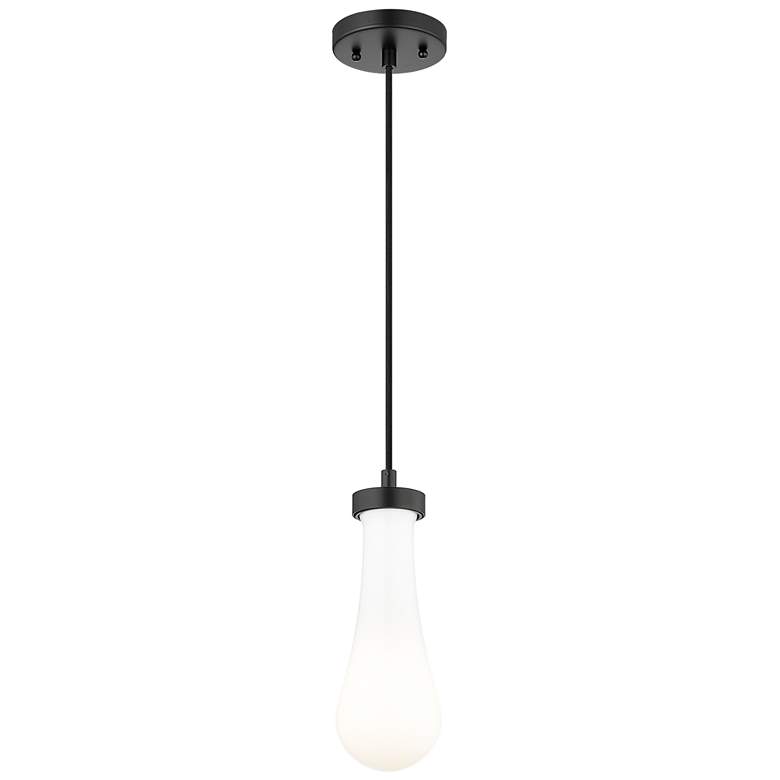 Image 2 Owego 4" Wide Matte Black Cord Hung Pendant With Gloss White Shade