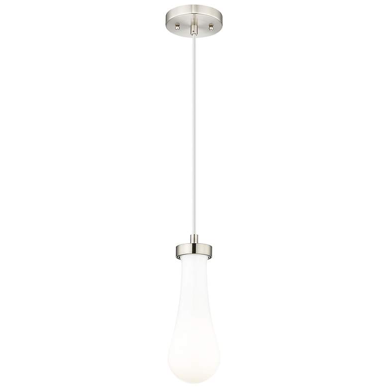 Image 2 Owego 4" Wide Satin Nickel Cord Hung Pendant With Gloss White Shade
