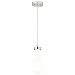 Owego 4" Wide Satin Nickel Cord Hung Pendant With Gloss White Shade