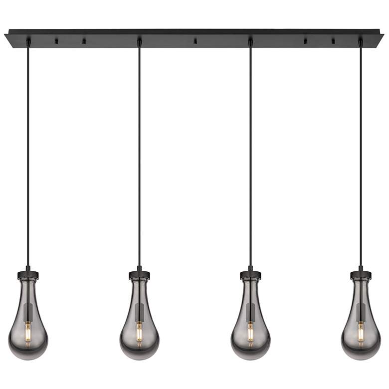 Image 1 Owego 49"W Matte Black 4-Light Linear Pendant w/ Smoke Glass