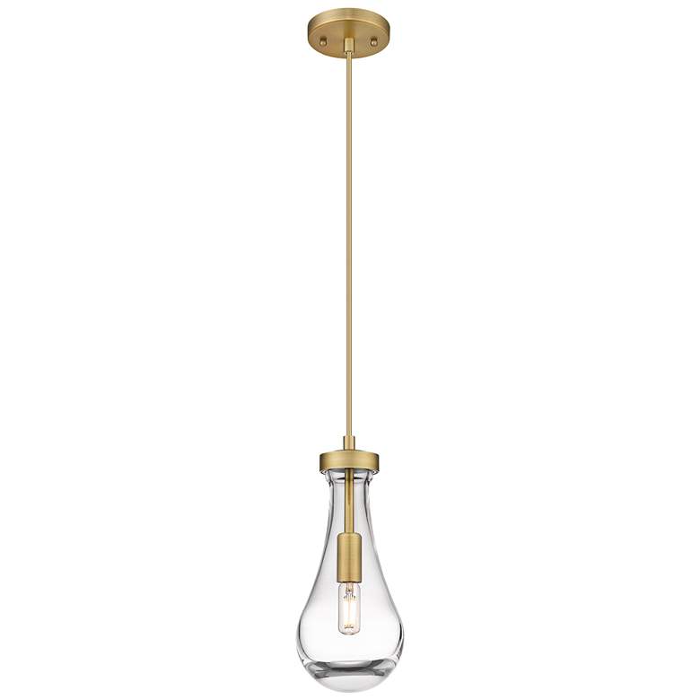 Image 1 Owego 5.13" Wide Cord Hung Brushed Brass Pendant With Clear Shade