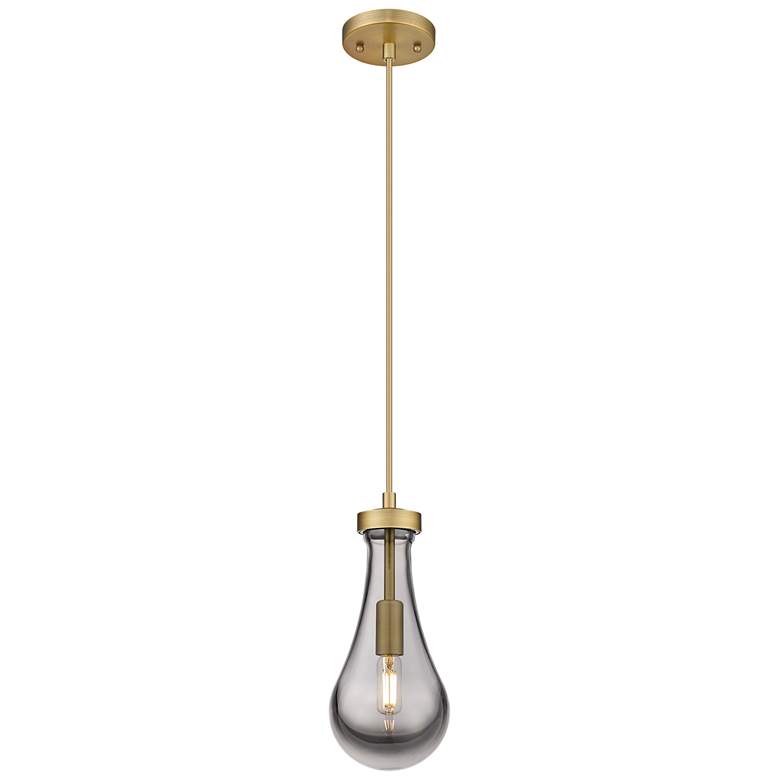 Image 1 Owego 5.13" Wide Cord Hung Brushed Brass Pendant With Smoke Shade
