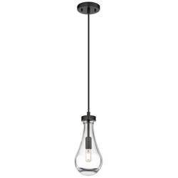 Owego 5.13&quot; Wide Cord Hung Matte Black Pendant With Clear Shade