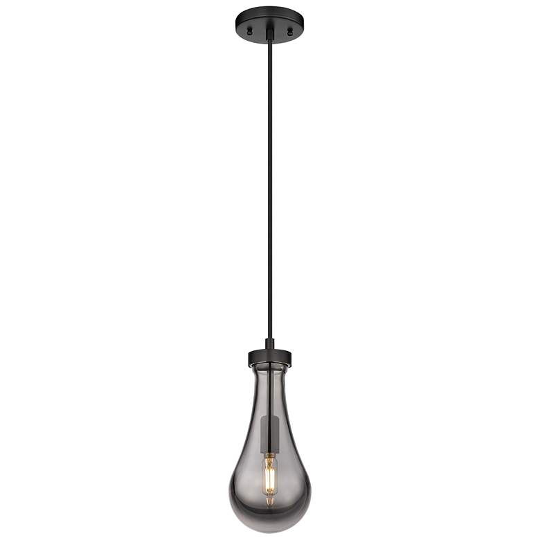 Image 1 Owego 5.13" Wide Cord Hung Matte Black Pendant With Smoke Shade