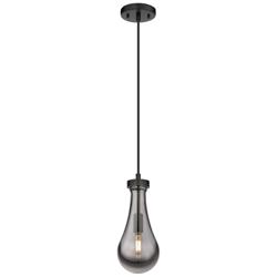 Owego 5.13&quot; Wide Cord Hung Matte Black Pendant With Smoke Shade