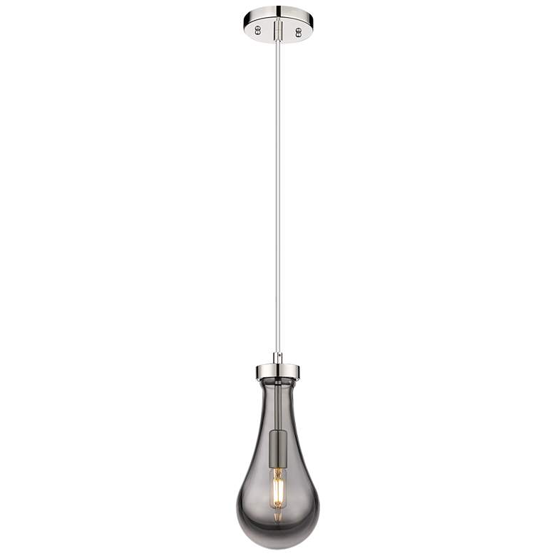 Image 1 Owego 5.13" Wide Cord Hung Polished Nickel Pendant With Smoke Shade