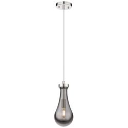 Owego 5.13&quot; Wide Cord Hung Polished Nickel Pendant With Smoke Shade