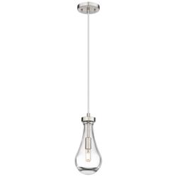 Owego 5.13&quot; Wide Cord Hung Satin Nickel Pendant With Clear Shade