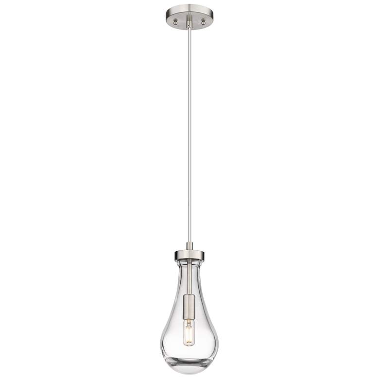 Image 1 Owego 5.13" Wide Cord Hung Satin Nickel Pendant With Clear Shade