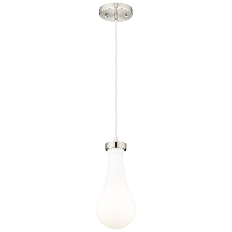 Image 2 Owego 5" Wide Satin Nickel Cord Hung Pendant With Gloss White Shade