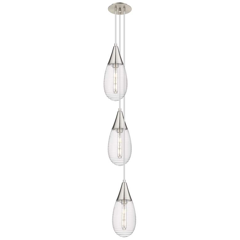 Image 1 Owego 7.13"W 3 Light Brushed Nickel Multi Pendant w/ Light Smoke Shade