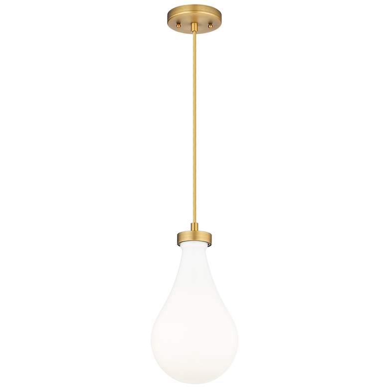 Image 2 Owego 7" Wide Brushed Brass Cord Hung Pendant With Gloss White Shade