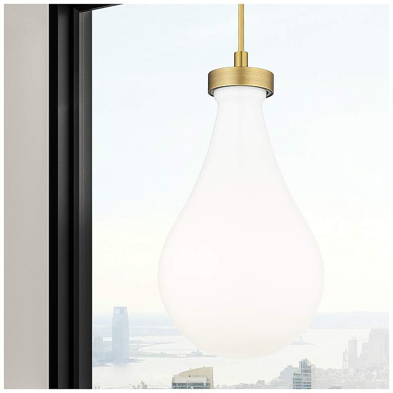 Image 1 Owego 7" Wide Brushed Brass Cord Hung Pendant With Gloss White Shade