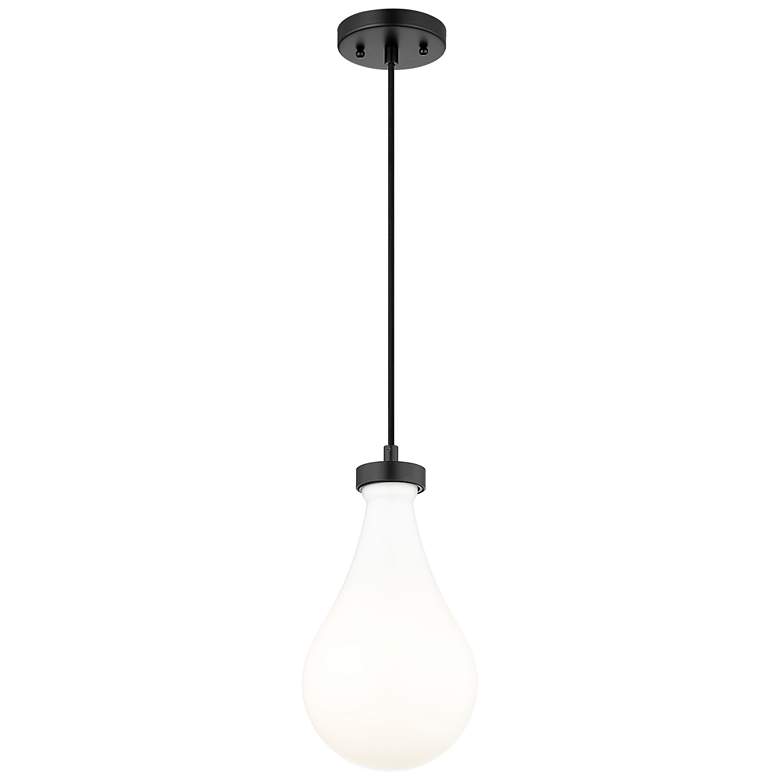 Image 2 Owego 7" Wide Matte Black Cord Hung Pendant With Gloss White Shade