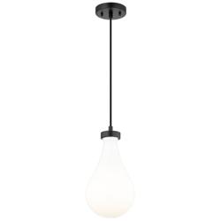 Owego 7" Wide Matte Black Cord Hung Pendant With Gloss White Shade
