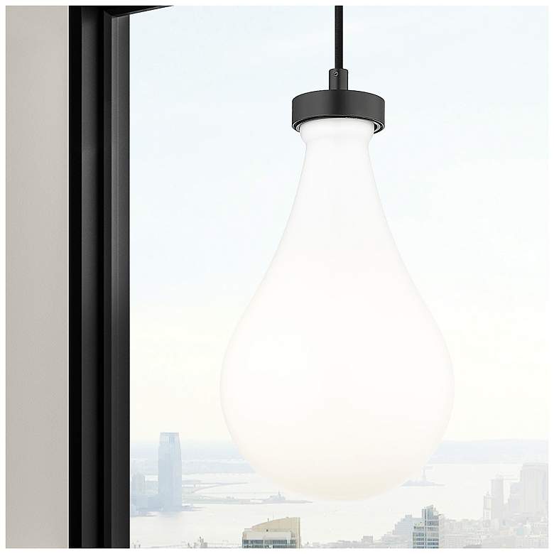 Image 1 Owego 7" Wide Matte Black Cord Hung Pendant With Gloss White Shade