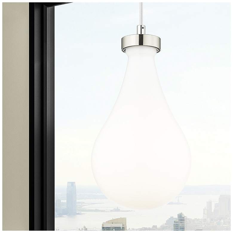 Image 1 Owego 7" Wide Polished Nickel Cord Hung Pendant With Gloss White Shade