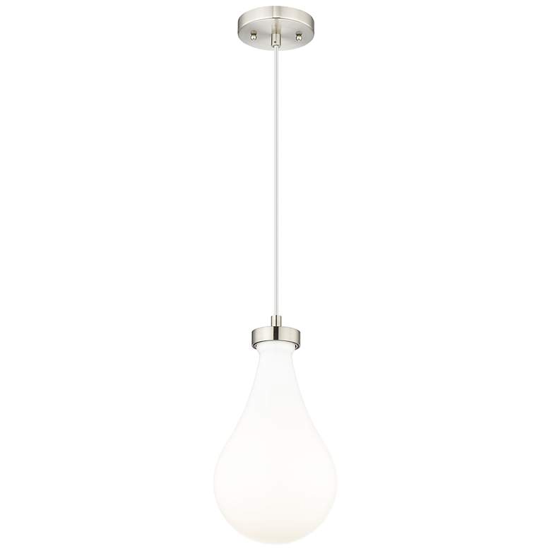 Image 2 Owego 7" Wide Satin Nickel Cord Hung Pendant With Gloss White Shade